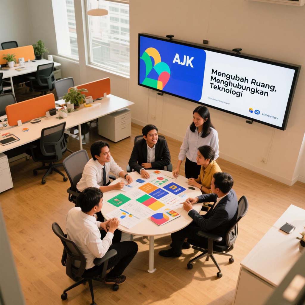 Tim profesional PT Aeska Jala Kusara sedang bekerja pada proyek multimedia dan IT dengan peralatan modern